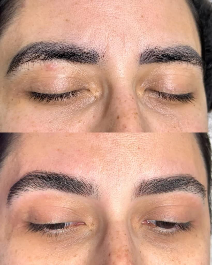 Antes e depois de design de sobrancelhas