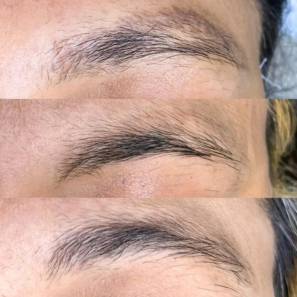 Etapas do design de sobrancelhas, do natural ao finalizado
